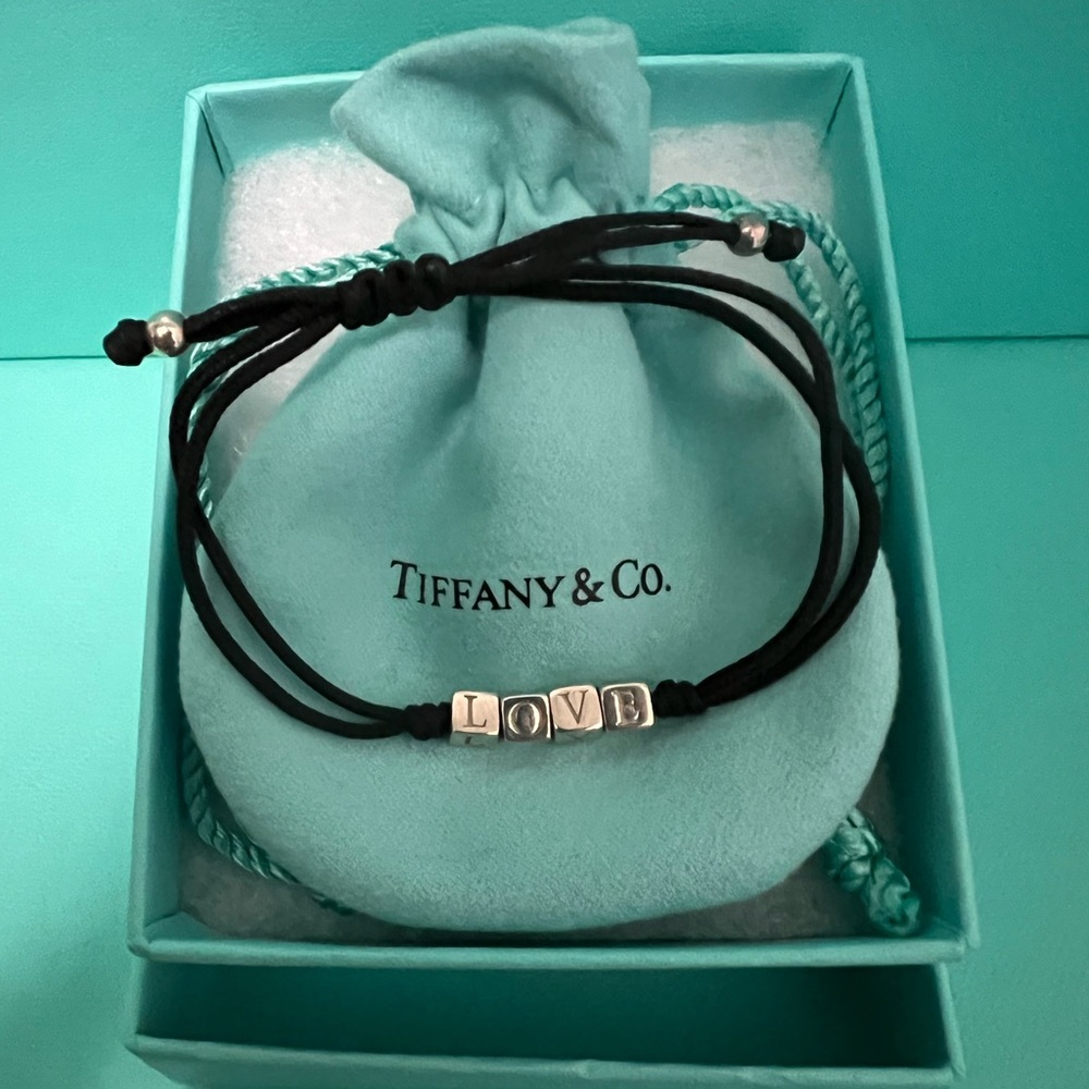 🌸🌸 Authentic Tiffany & Co. LOVE Cube Era Bracelet on Black Silk Cord